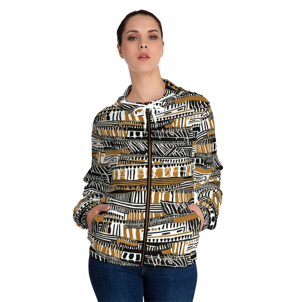 Nomad Geometry on Women's Full-Zip Hoodie — Front On Person