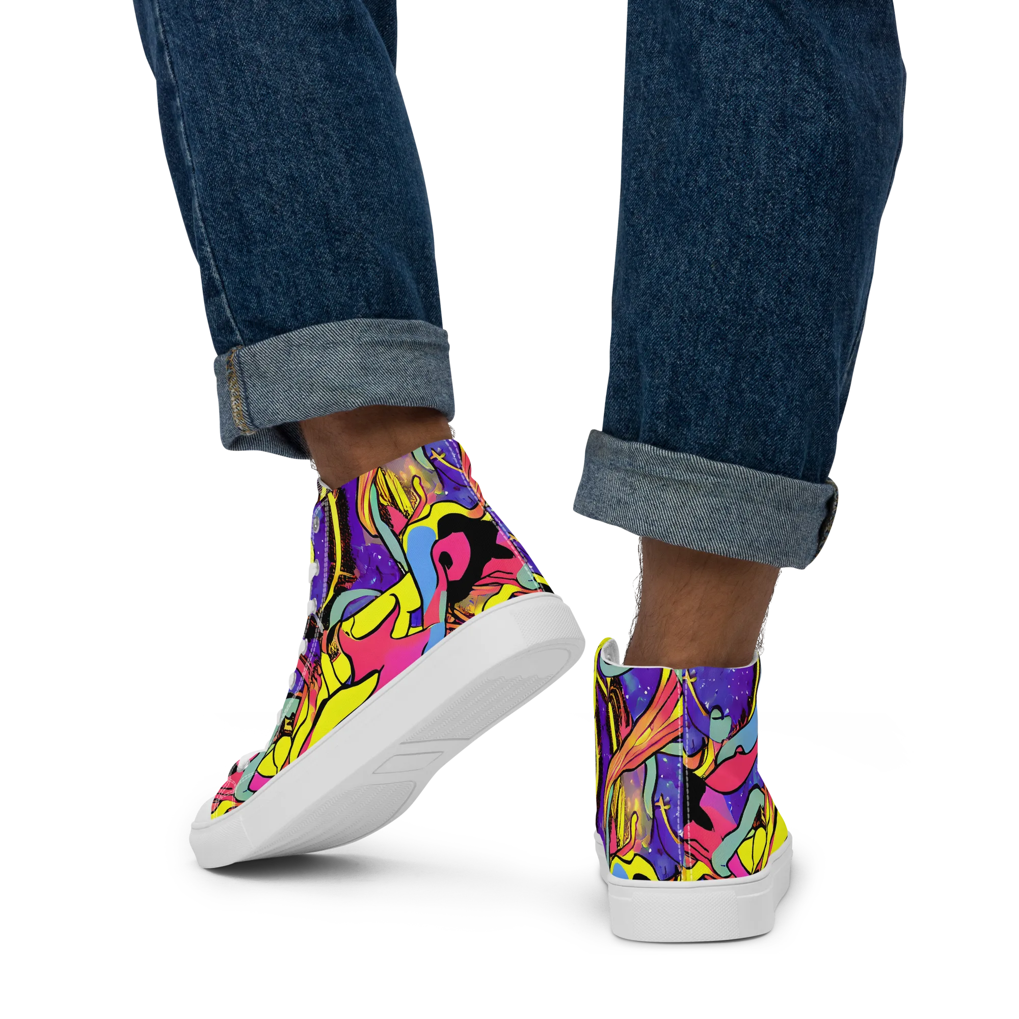 Pop Inferno on Men's High Top Canvas Shoes — Back