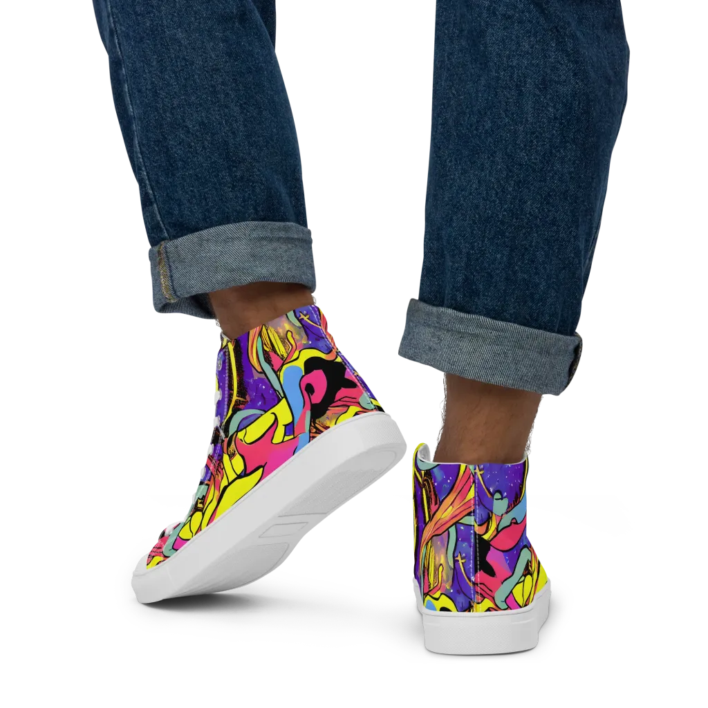 Pop Inferno on Men's High Top Canvas Shoes — Back