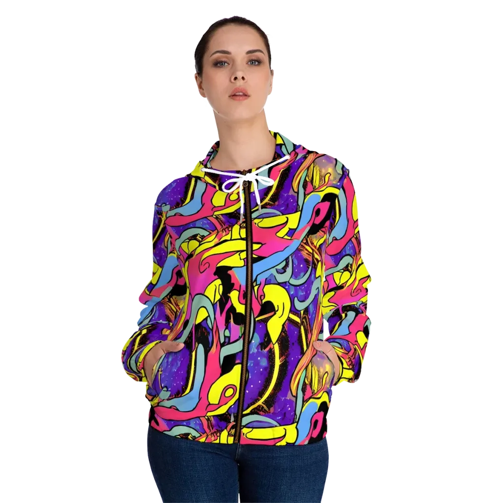 Pop Inferno on Women's Full-Zip Hoodie — Front On Person