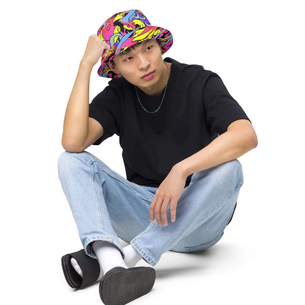 Pop Inferno on Reversible Bucket Hat — Front 2 Inside