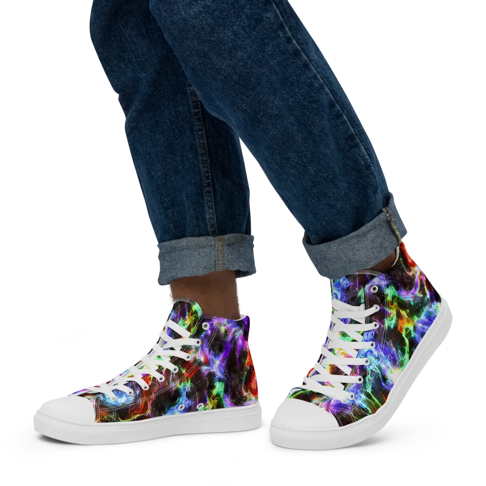 Aurora Inferno on Men's High Top Canvas Shoes — Left