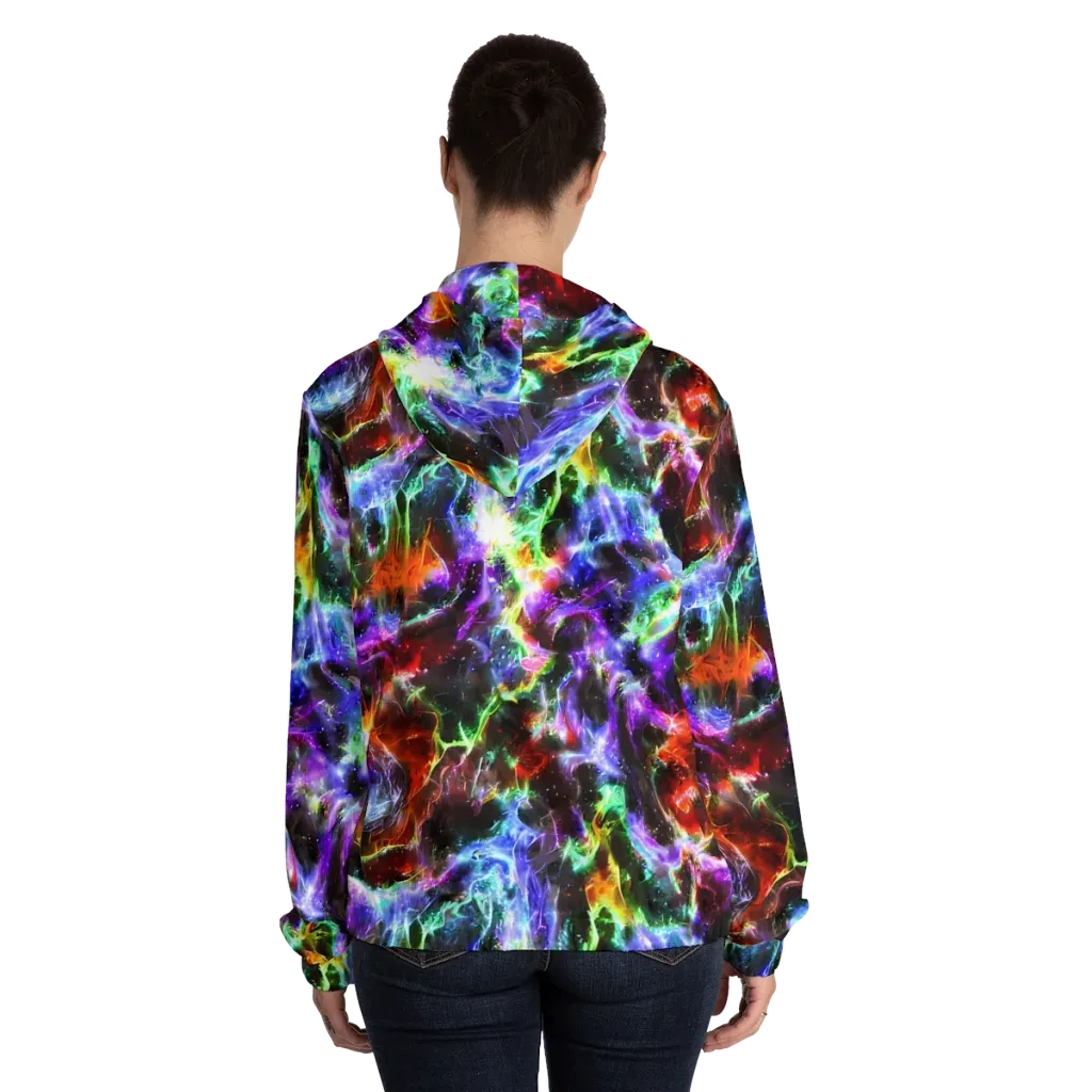 Aurora Inferno on Women's Full-Zip Hoodie — Back On Person
