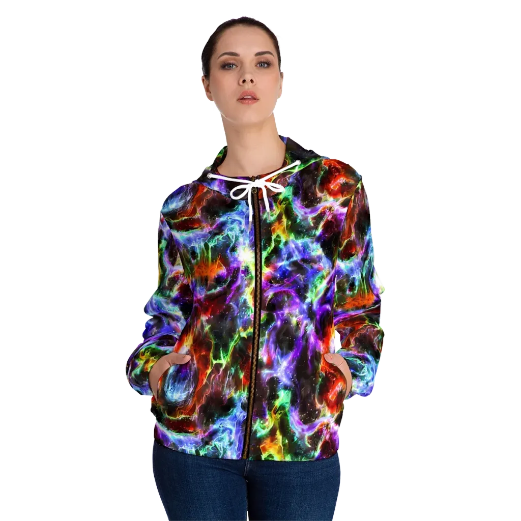 Aurora Inferno on Women's Full-Zip Hoodie — Front On Person