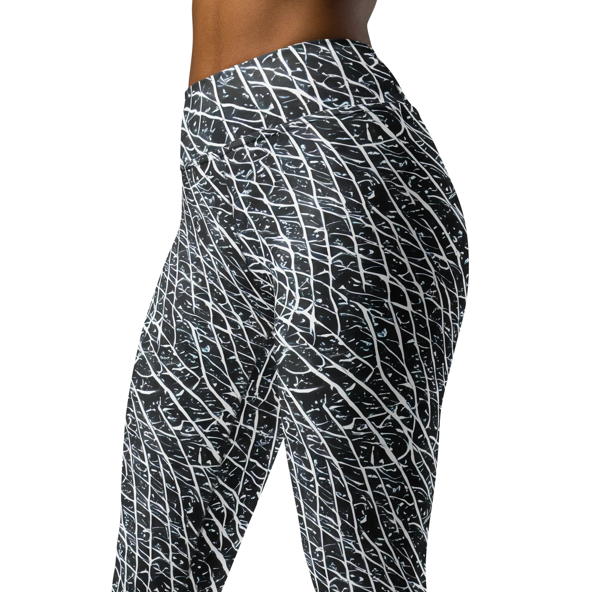 Midnight Lattice on Yoga Leggings — Left Front