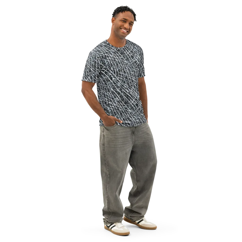 Midnight Lattice on Men's Cotton Crew Neck T-Shirt — Right Front
