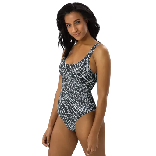 Midnight Lattice on a One-Piece Swimsuit