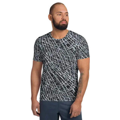 Midnight Lattice on a Men's Athletic T-Shirt