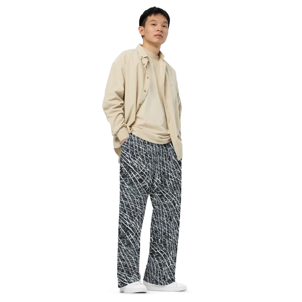 Midnight Lattice on Wide-Leg Pants — Right Front