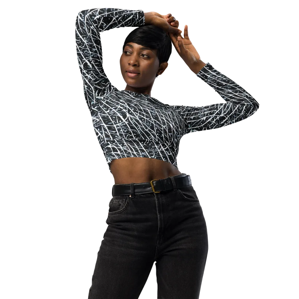 Midnight Lattice on Long Sleeve Crop Top — Front