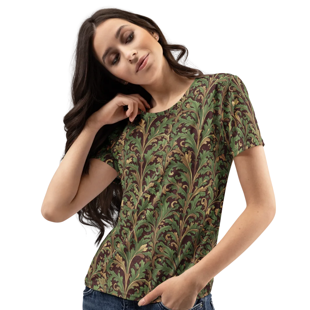 Burgundy Baroque on Women's Crew Neck T-Shirt — Left Front