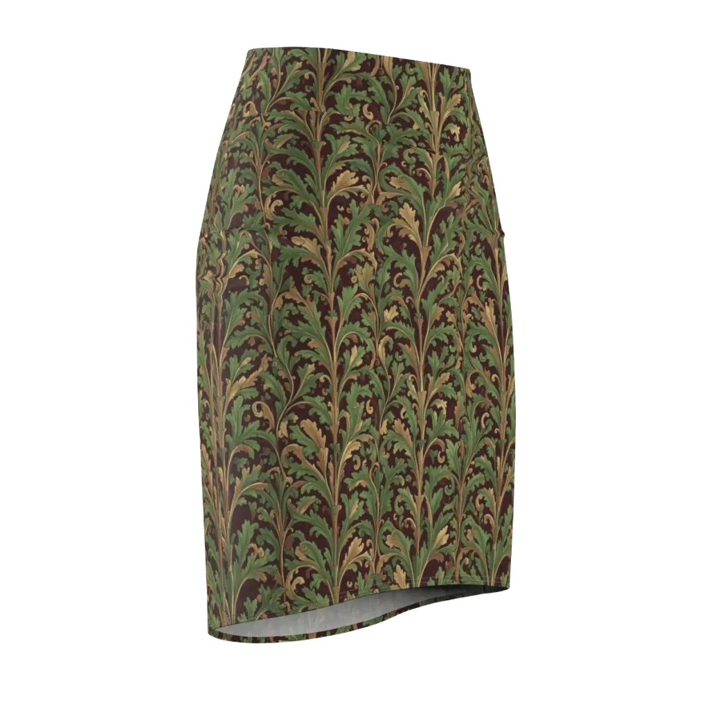 Burgundy Baroque on Pencil Skirt — Front Side