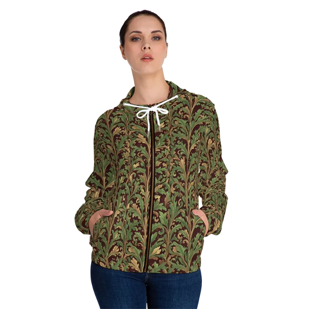 Burgundy Baroque on Women's Full-Zip Hoodie — Front On Person