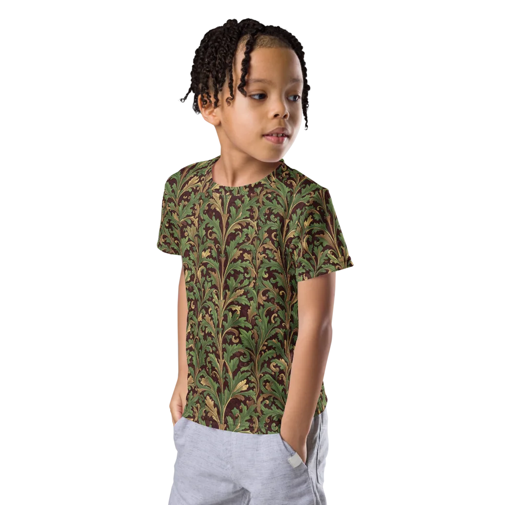 Burgundy Baroque on Kids Crew Neck T-Shirt — Left Front