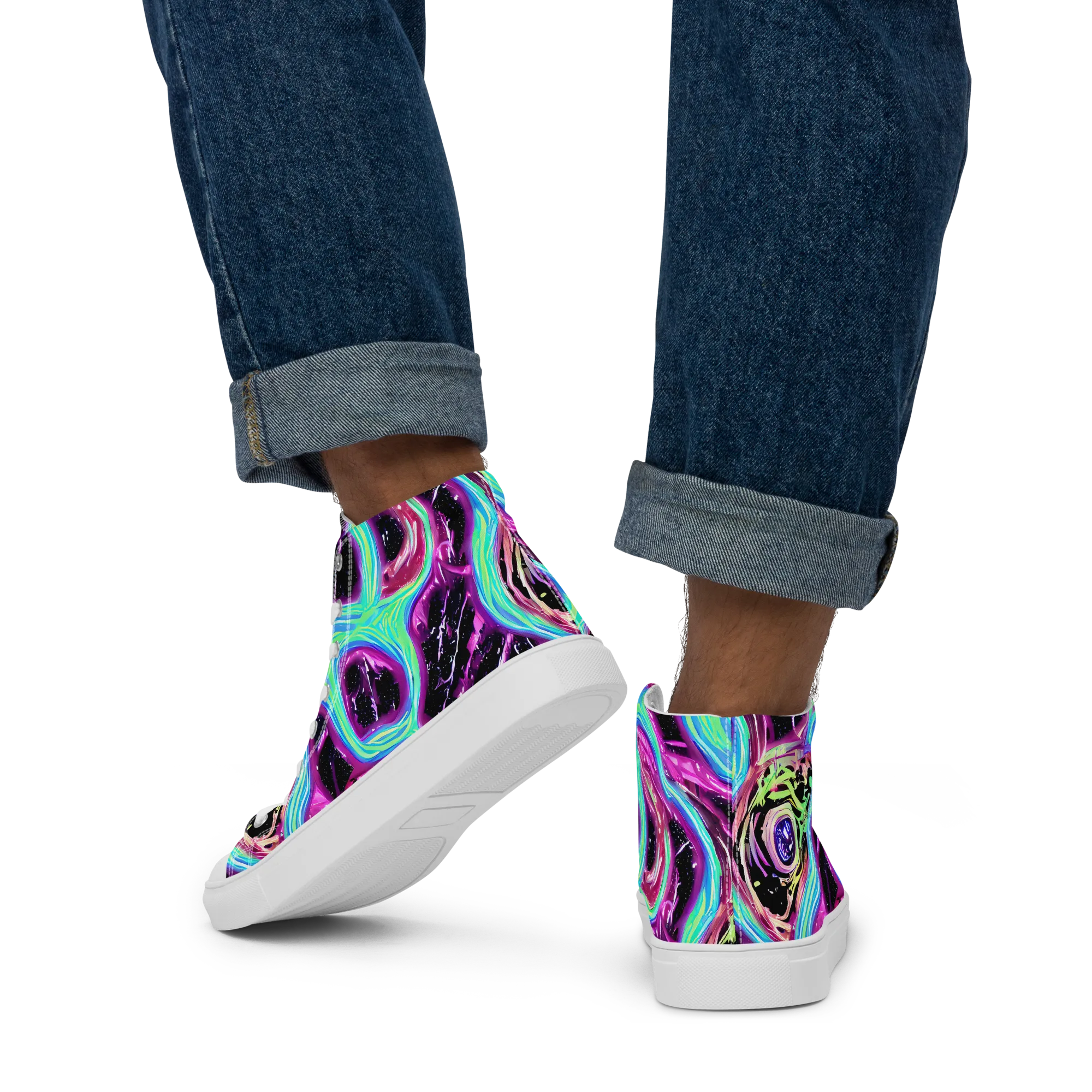 Cosmic Lava on Men's High Top Canvas Shoes — Back