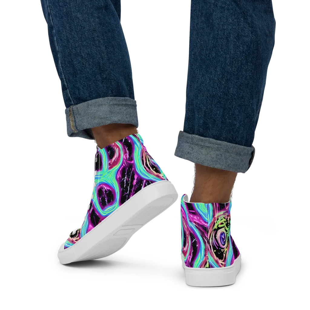 Cosmic Lava on Men's High Top Canvas Shoes — Back