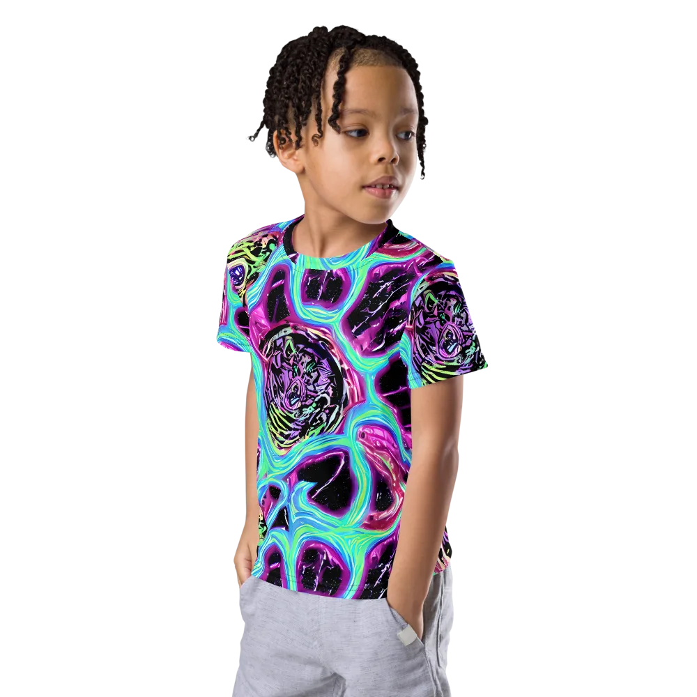Cosmic Lava on Kids Crew Neck T-Shirt — Left Front