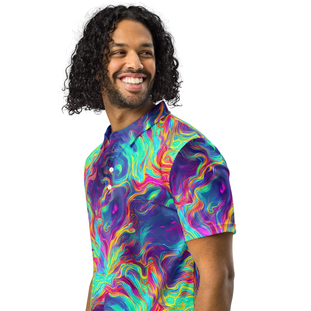 Neon Marbles on Men's Slim Fit Polo Shirt — Left Front