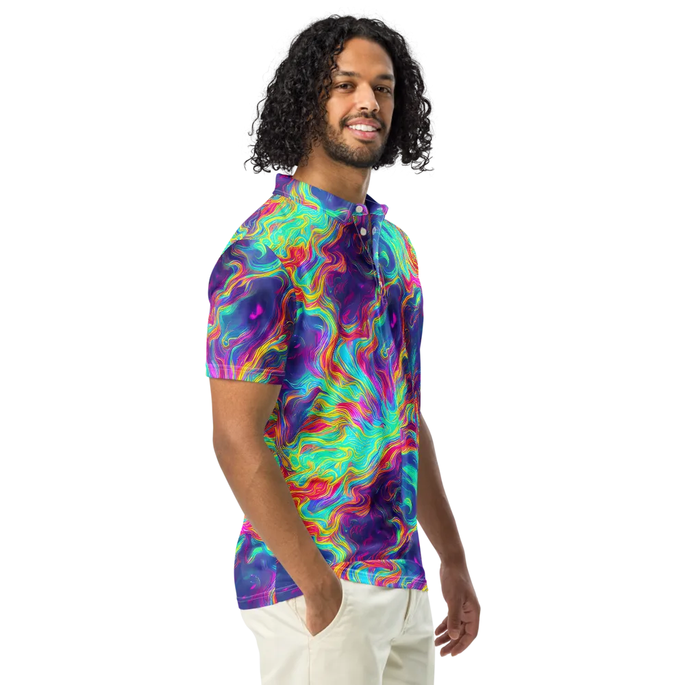 Neon Marbles on Men's Slim Fit Polo Shirt — Right Front