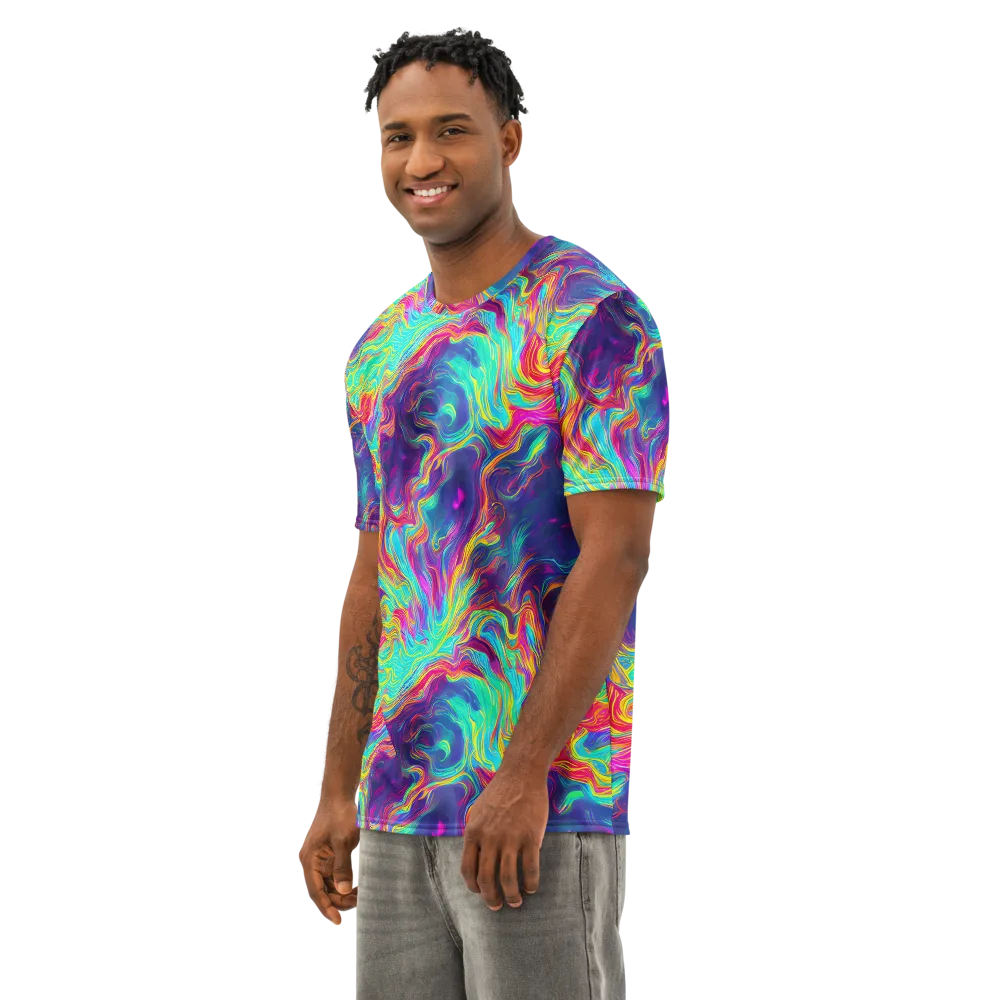Neon Marbles on Men's Cotton Crew Neck T-Shirt — Left Front