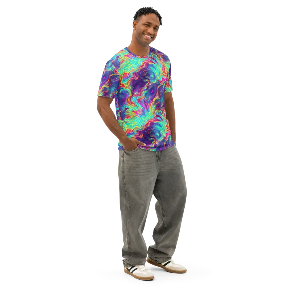 Neon Marbles on Men's Cotton Crew Neck T-Shirt — Right Front