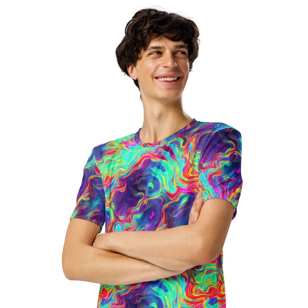 Neon Marbles on Men's Crew Neck T-Shirt — Left Front