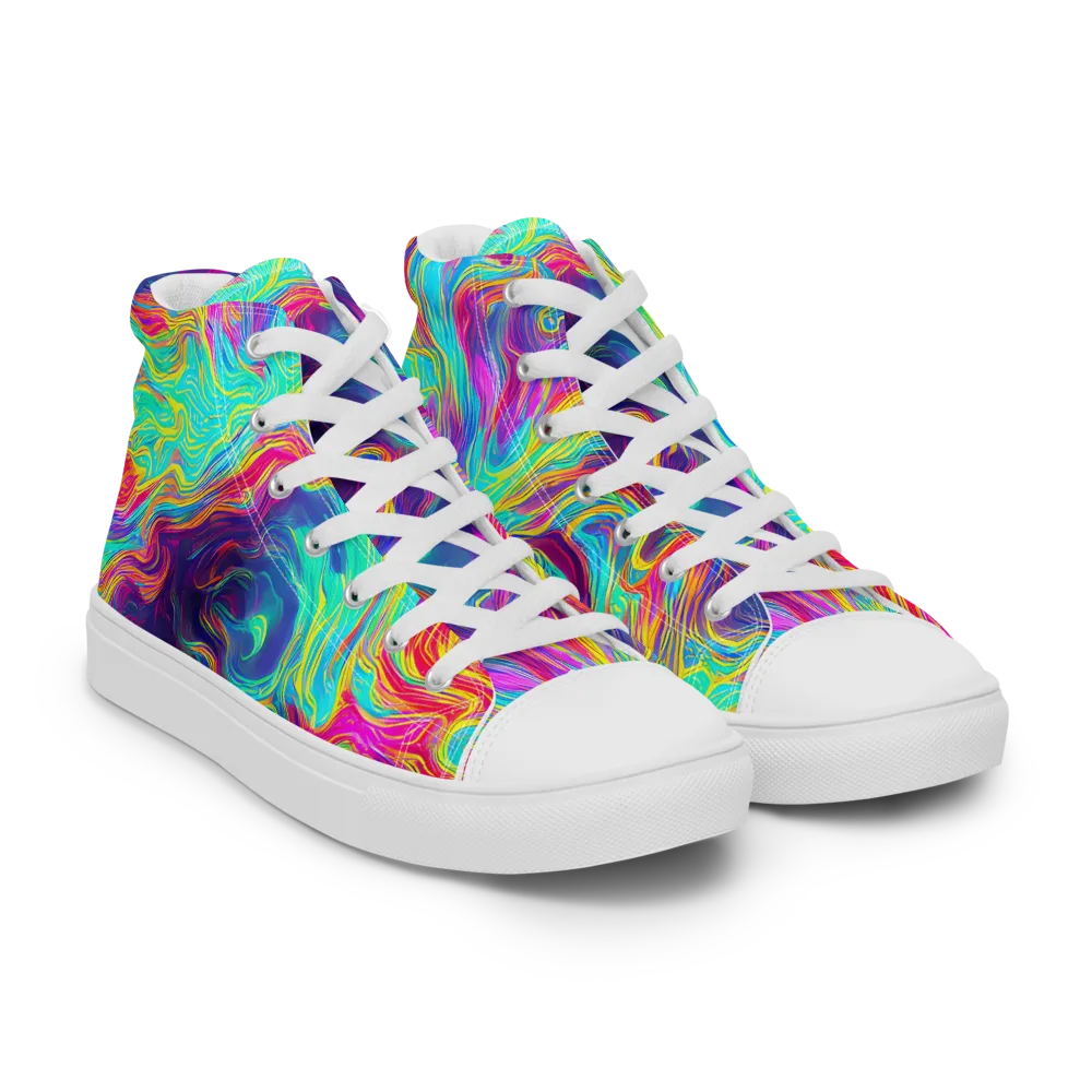 Neon Marbles on Men's High Top Canvas Shoes — Right Front