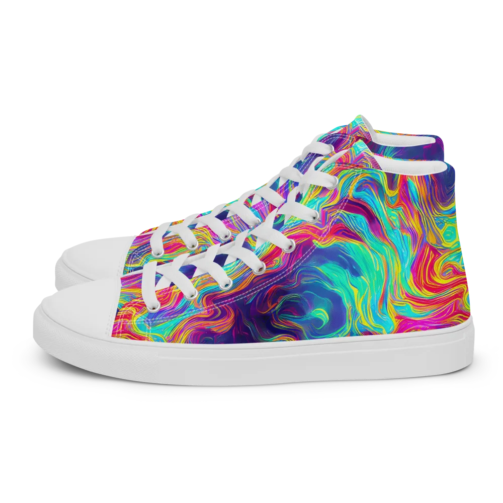 Neon Marbles on Men's High Top Canvas Shoes — Left
