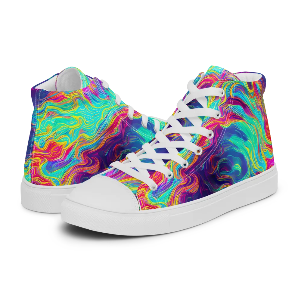 Neon Marbles on Men's High Top Canvas Shoes — Left