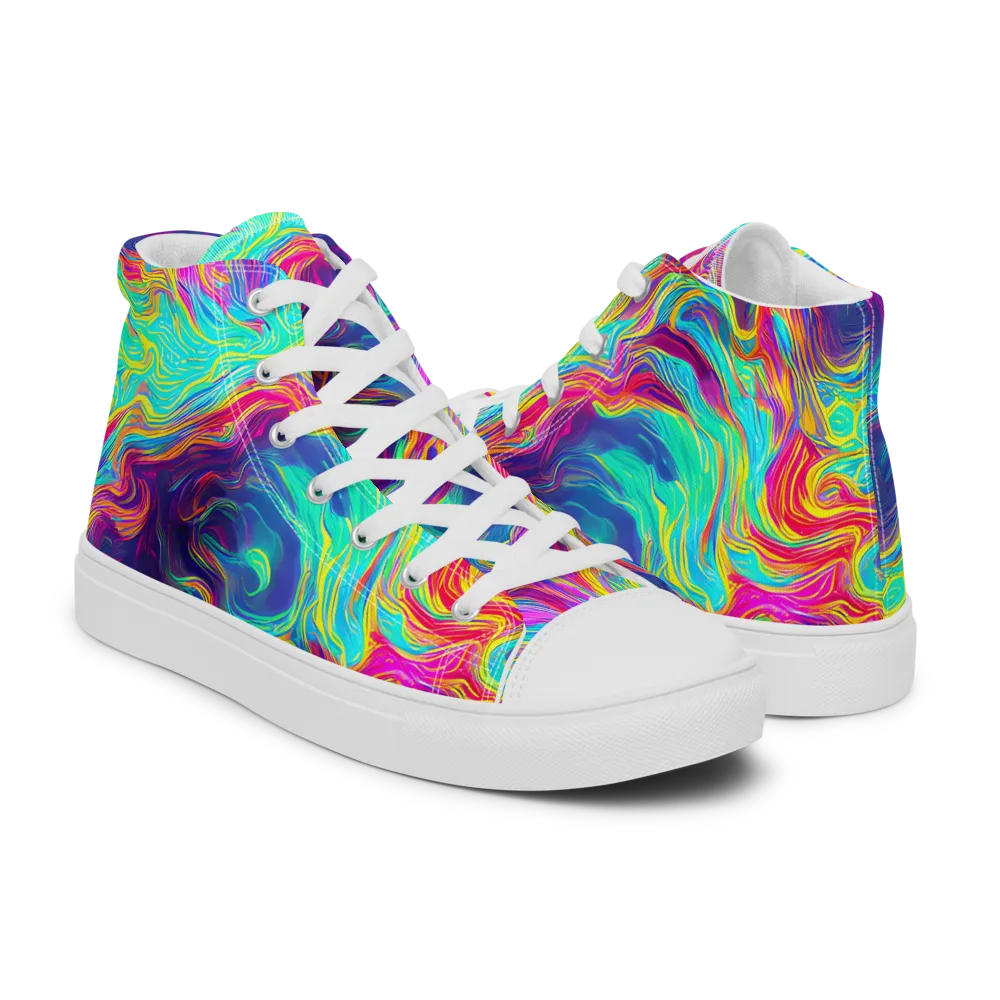 Neon Marbles on Men's High Top Canvas Shoes — Right