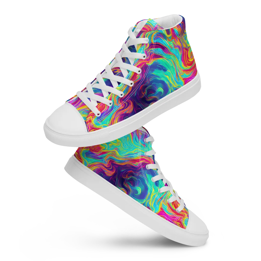 Neon Marbles on Men's High Top Canvas Shoes — Front