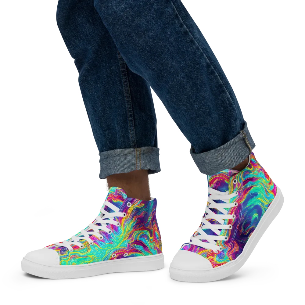 Neon Marbles on Men's High Top Canvas Shoes — Left