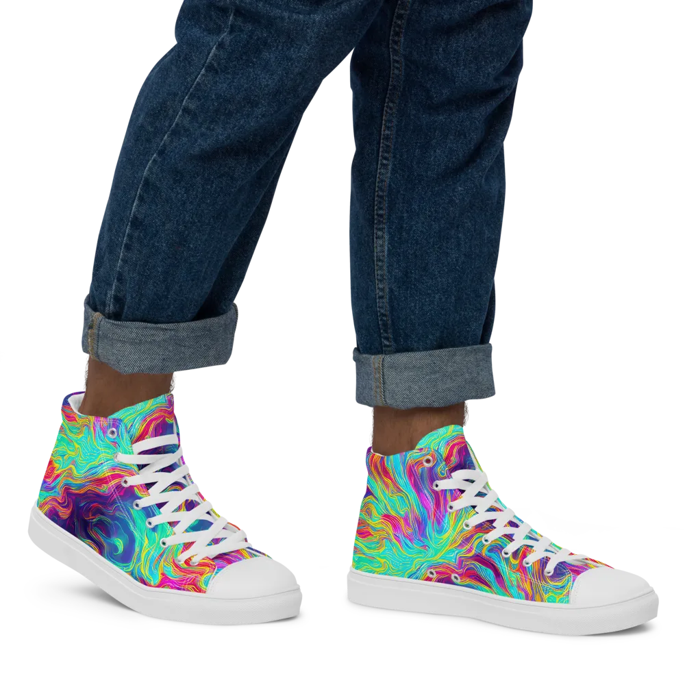 Neon Marbles on Men's High Top Canvas Shoes — Right