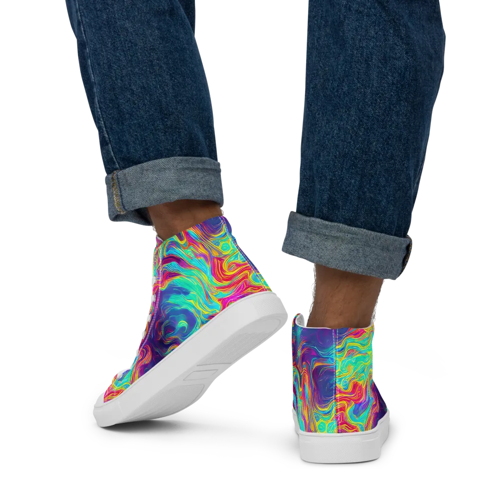 Neon Marbles on Men's High Top Canvas Shoes — Back