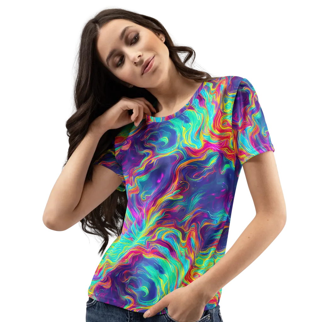 Neon Marbles on Women's Crew Neck T-Shirt — Left Front