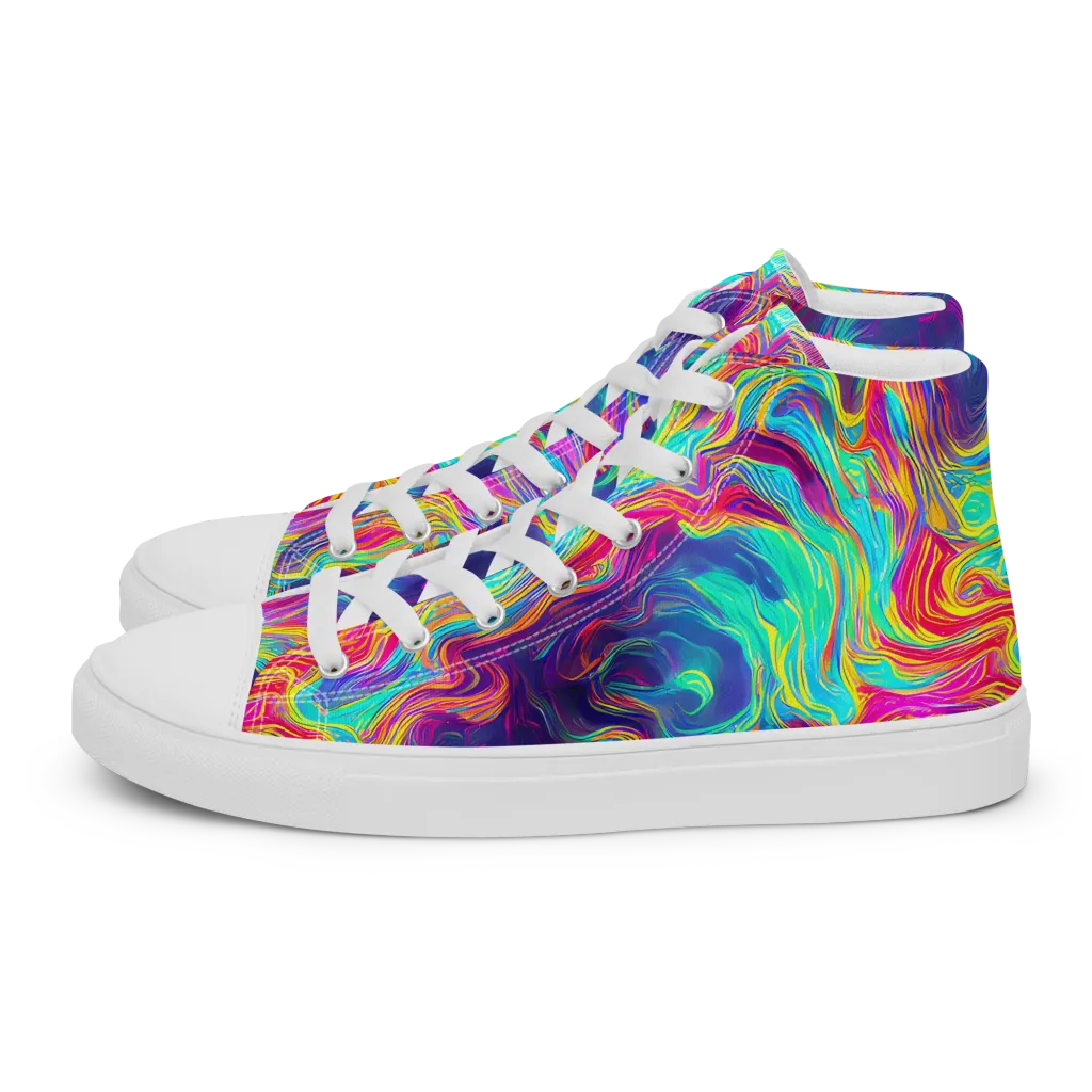 Neon Marbles on Women's High Top Canvas Shoes — Left