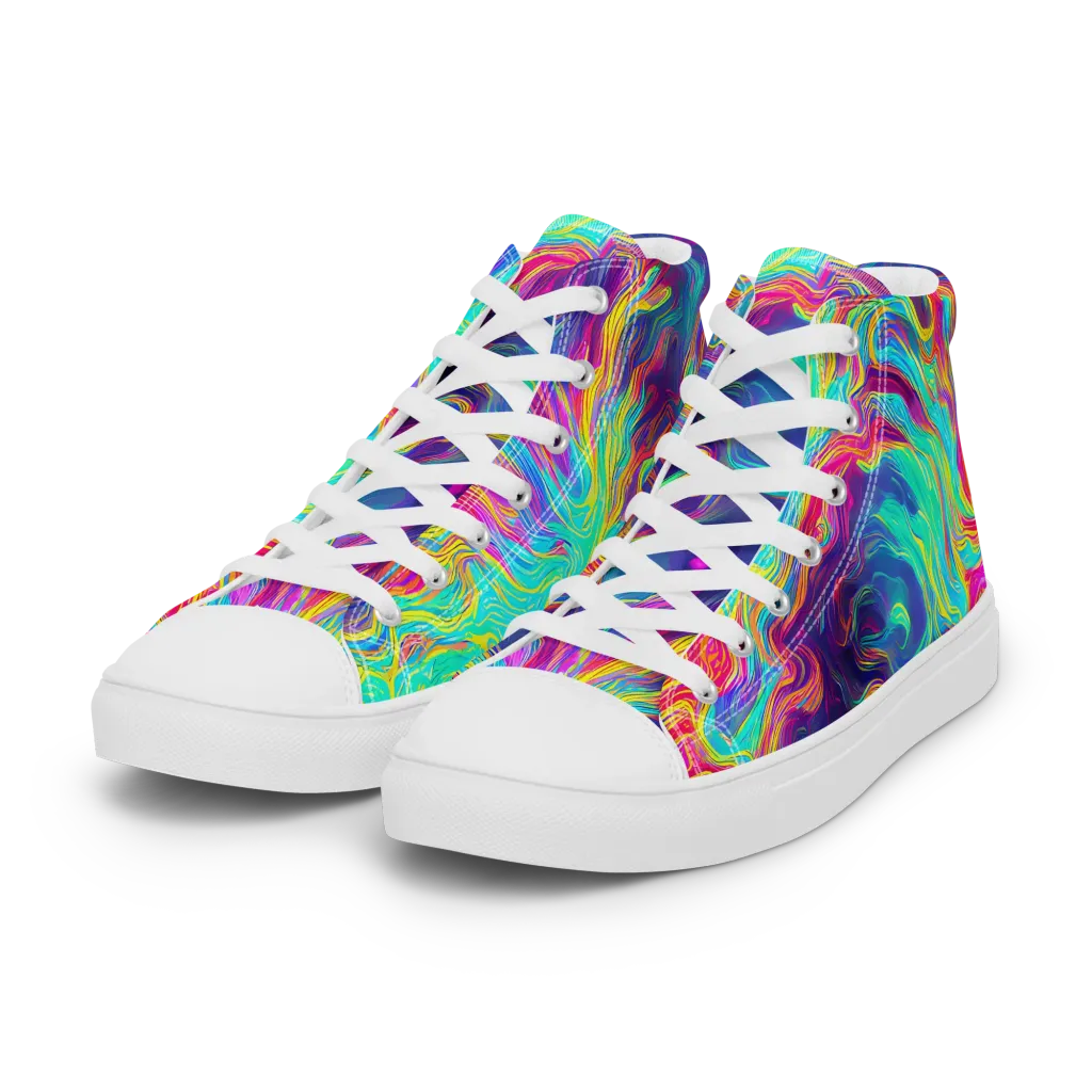 Neon Marbles on Women's High Top Canvas Shoes — Left Front