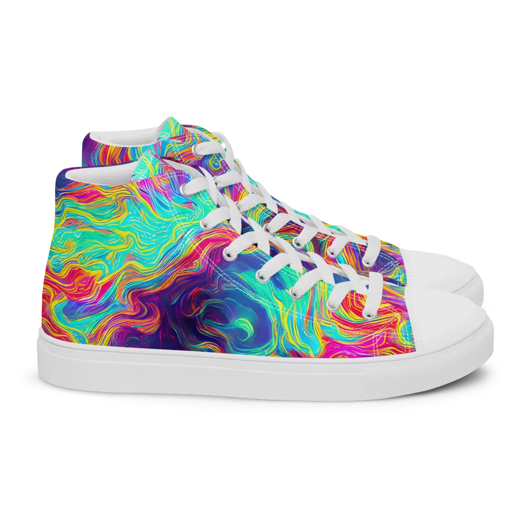 Neon Marbles on Women's High Top Canvas Shoes — Right