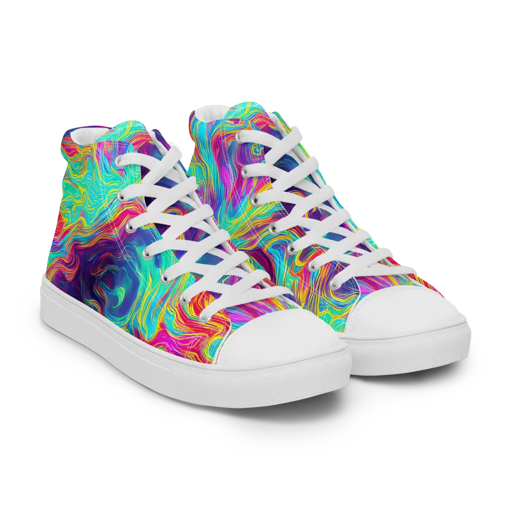Neon Marbles on Women's High Top Canvas Shoes — Right Front