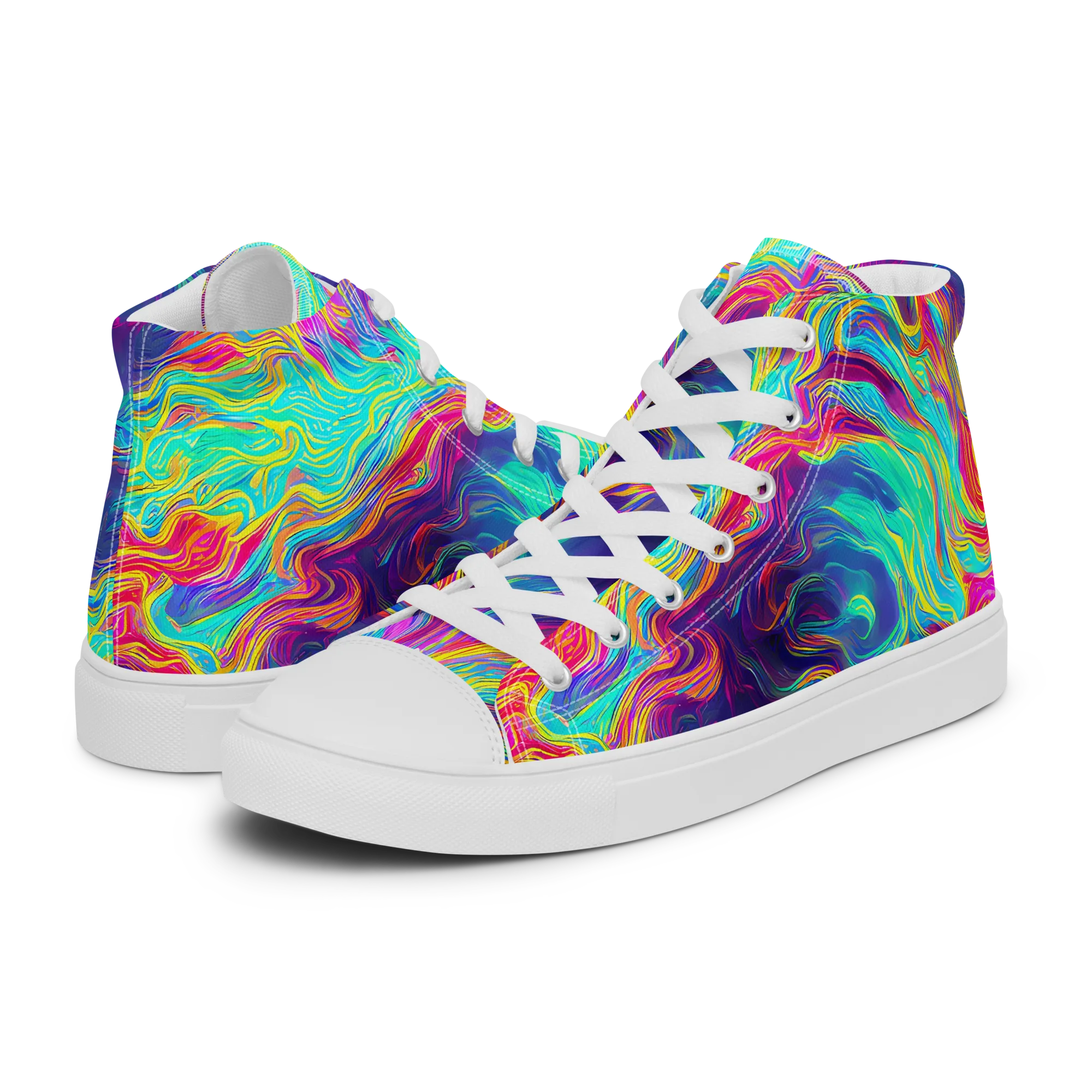 Neon Marbles on Women's High Top Canvas Shoes — Left