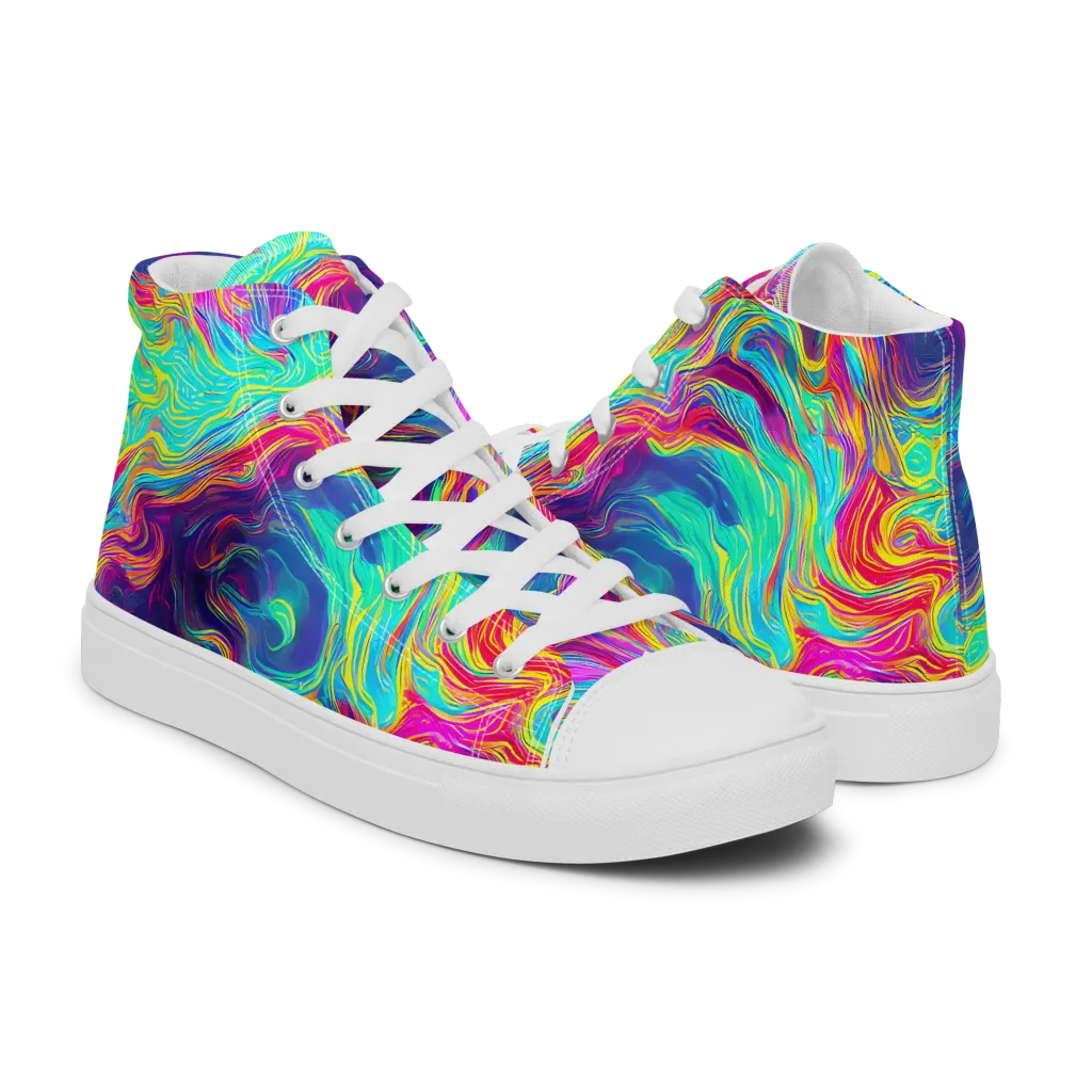 Neon Marbles on Women's High Top Canvas Shoes — Right
