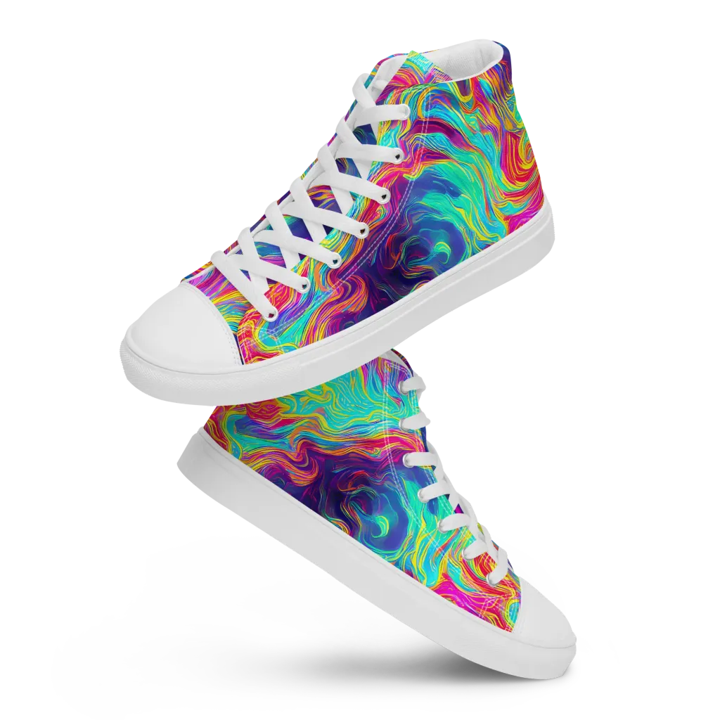 Neon Marbles on Women's High Top Canvas Shoes — Front