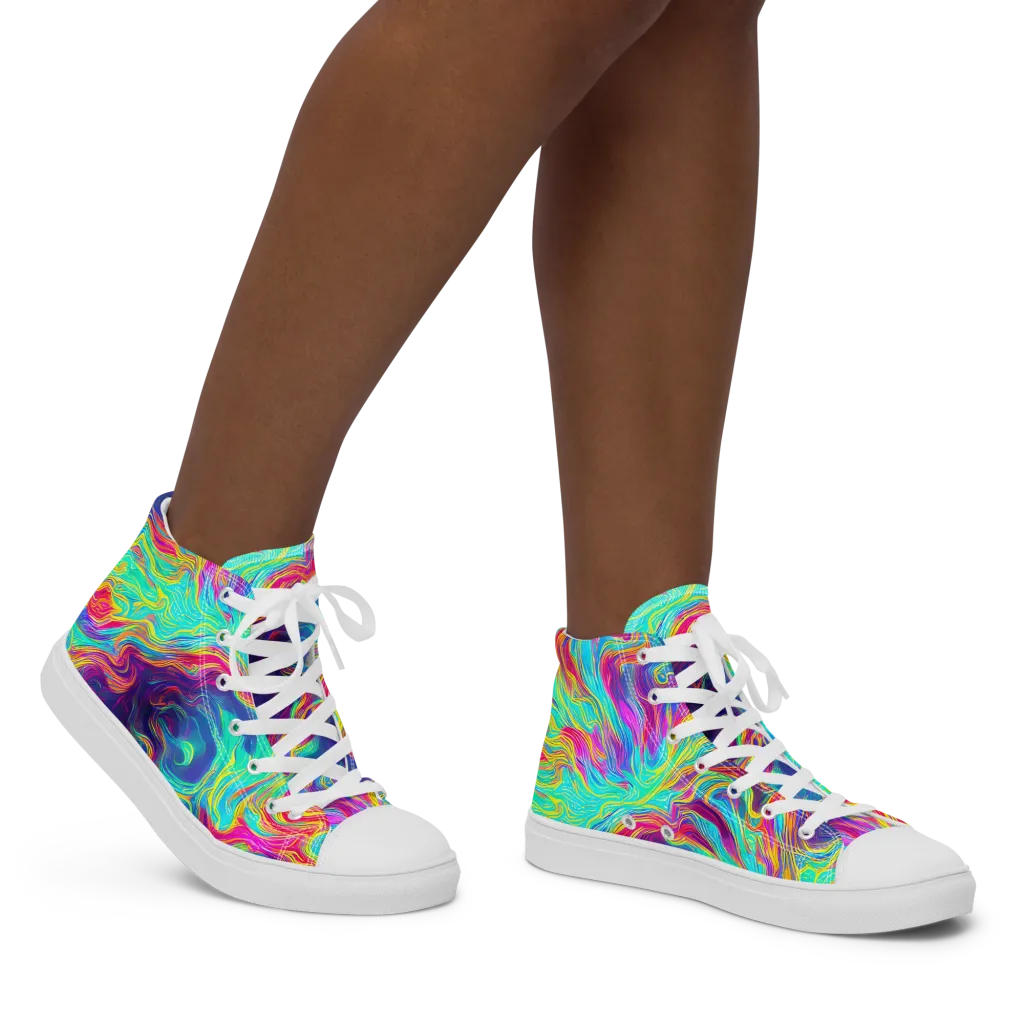 Neon Marbles on Women's High Top Canvas Shoes — Right