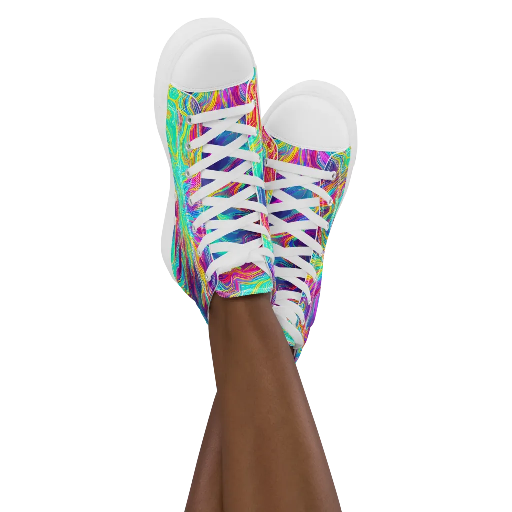 Neon Marbles on Women's High Top Canvas Shoes — Front
