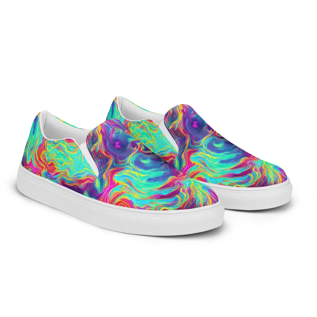 Neon Marbles on Men's Slip-On Canvas Shoes — Right Front