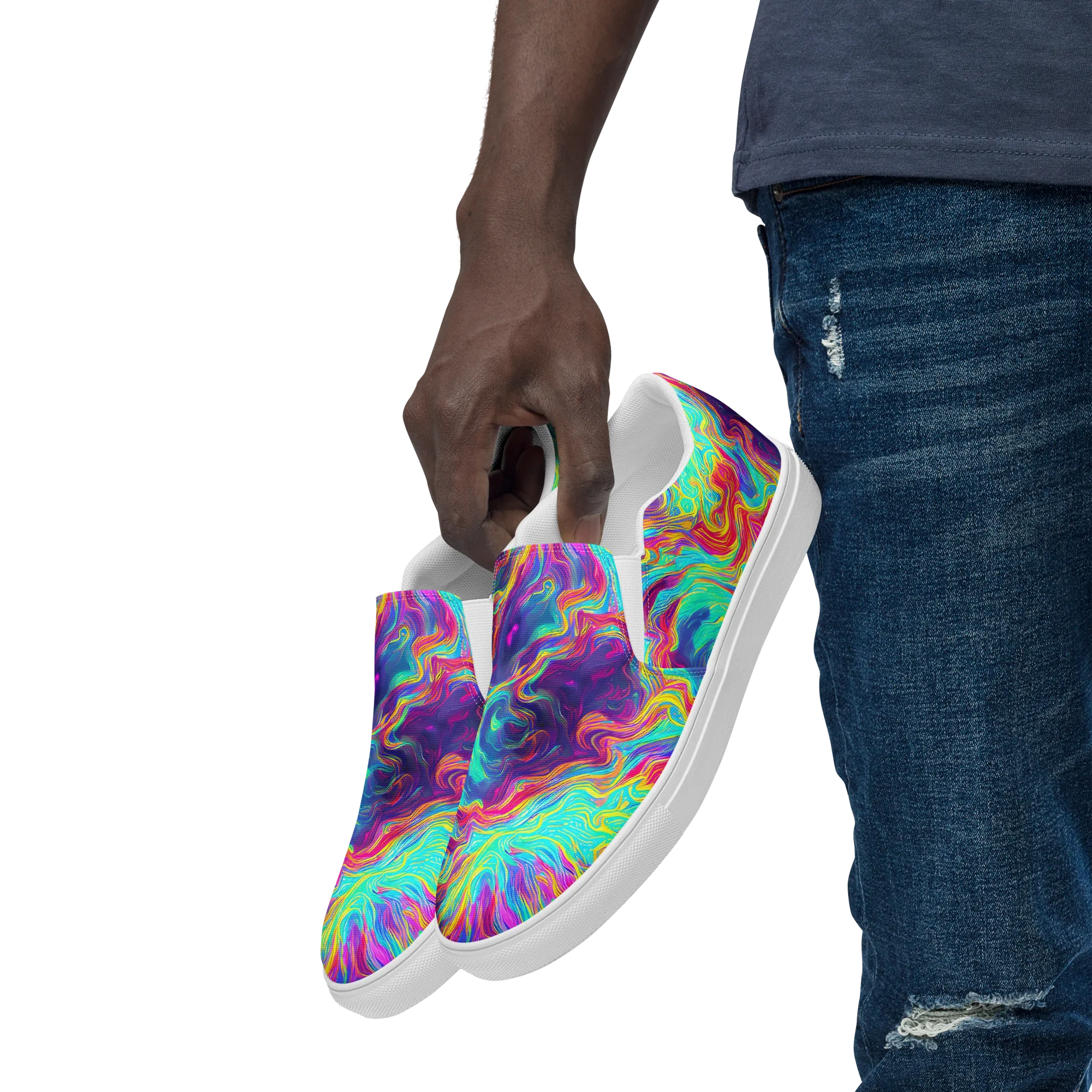 Neon Marbles on Men's Slip-On Canvas Shoes — Left Front