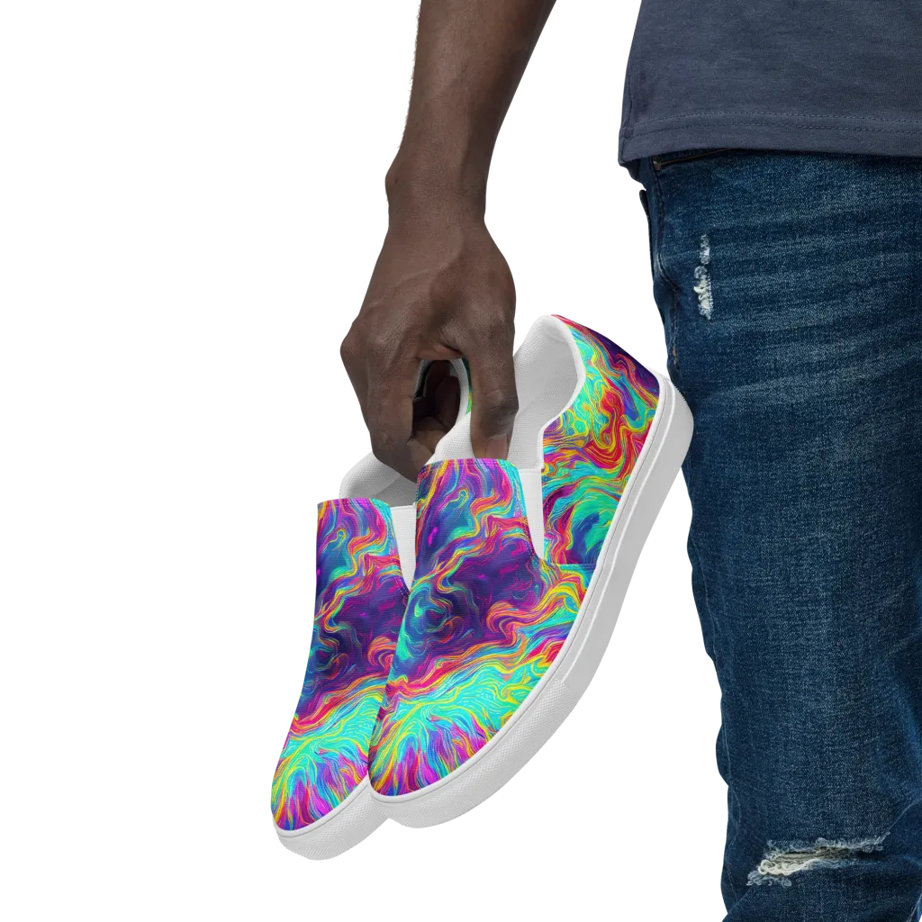 Neon Marbles on Men's Slip-On Canvas Shoes — Left Front