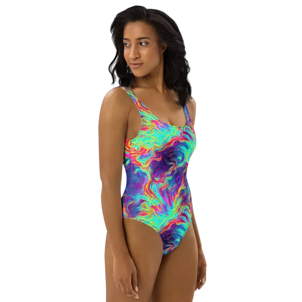 Neon Marbles on One-Piece Swimsuit — Right