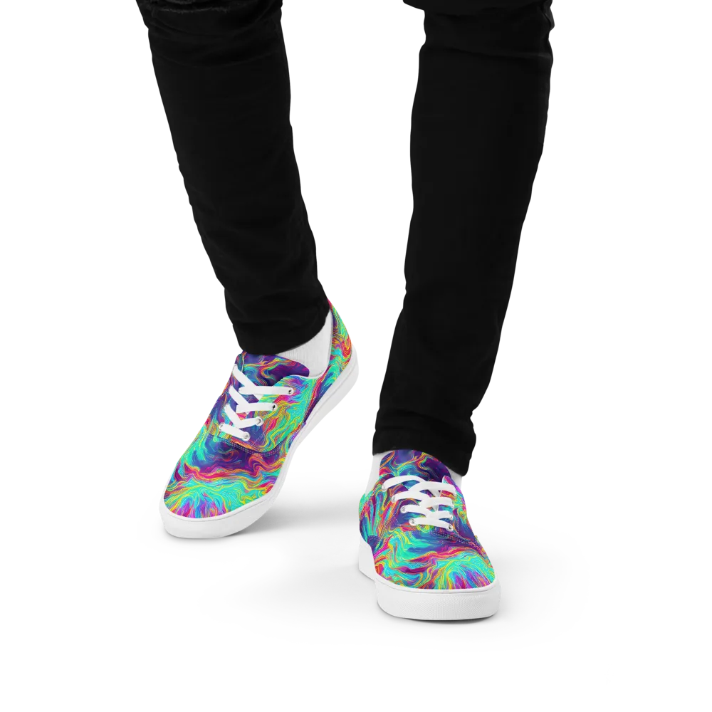 Neon Marbles on Men's Lace-Up Canvas Shoes — Front