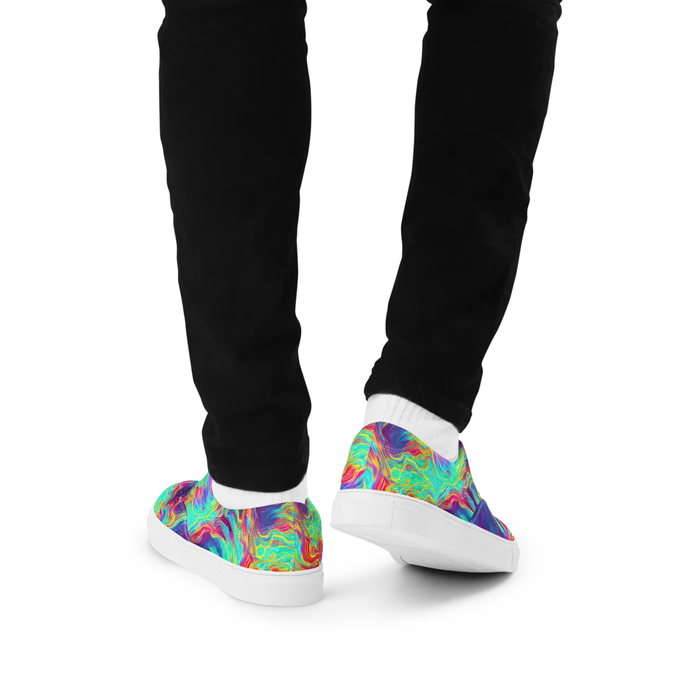 Neon Marbles on Men's Lace-Up Canvas Shoes — Back